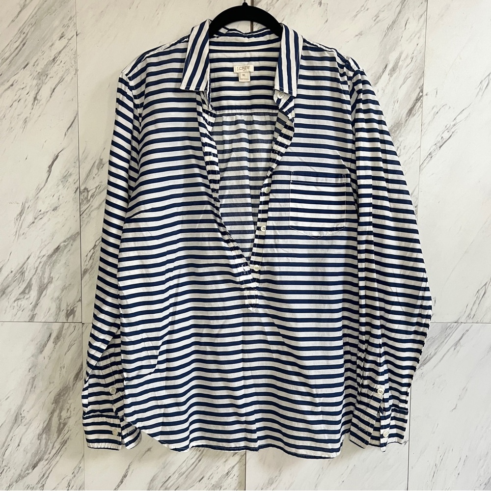 J. Crew Blue and White Striped Blouse